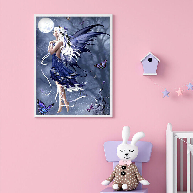 DIY Blue Butterfly Fairy Full Round Drill Kit 5D Mosaic Diamond Painting Craft
