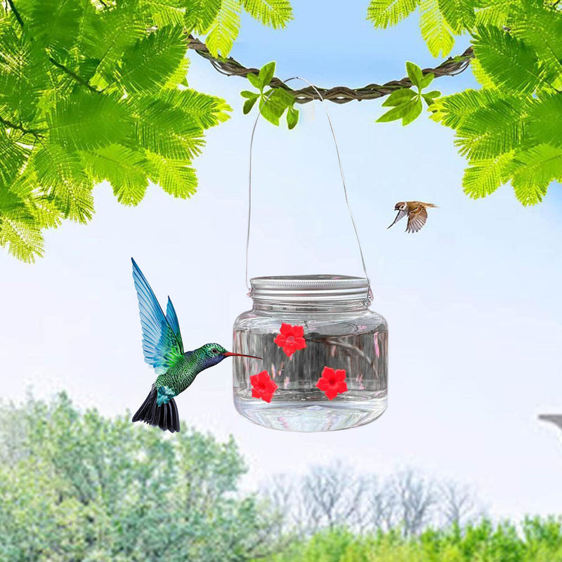 Bird Feeder Hanging Mason Jar Hummingbird Feeder for Patio Garden (Clear)