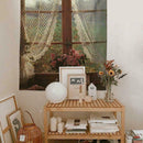 Rustic Microfiber Wide Tapestry Old Window and Flowers K3C6