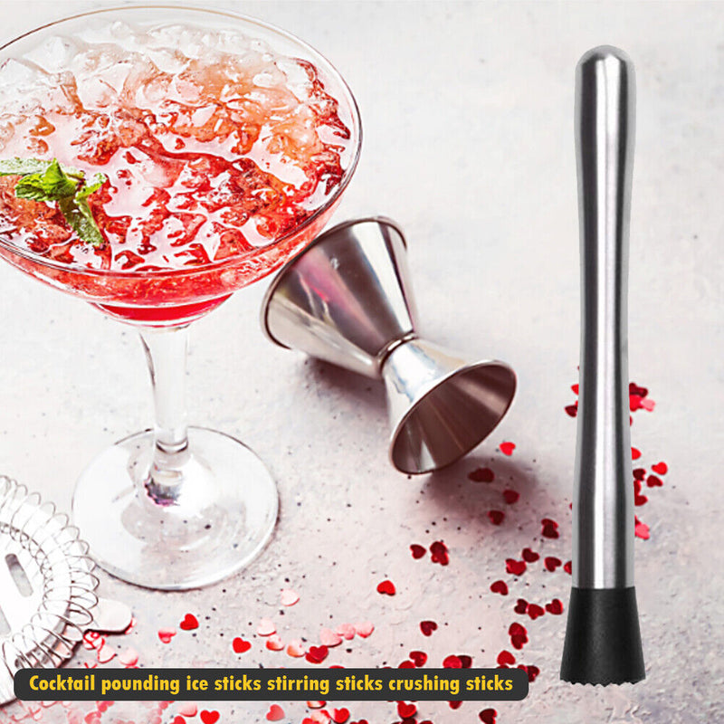 Stainless Steel Ice Crusher Wine Mixing Stick Cocktail Muddler Shaker Bar T
