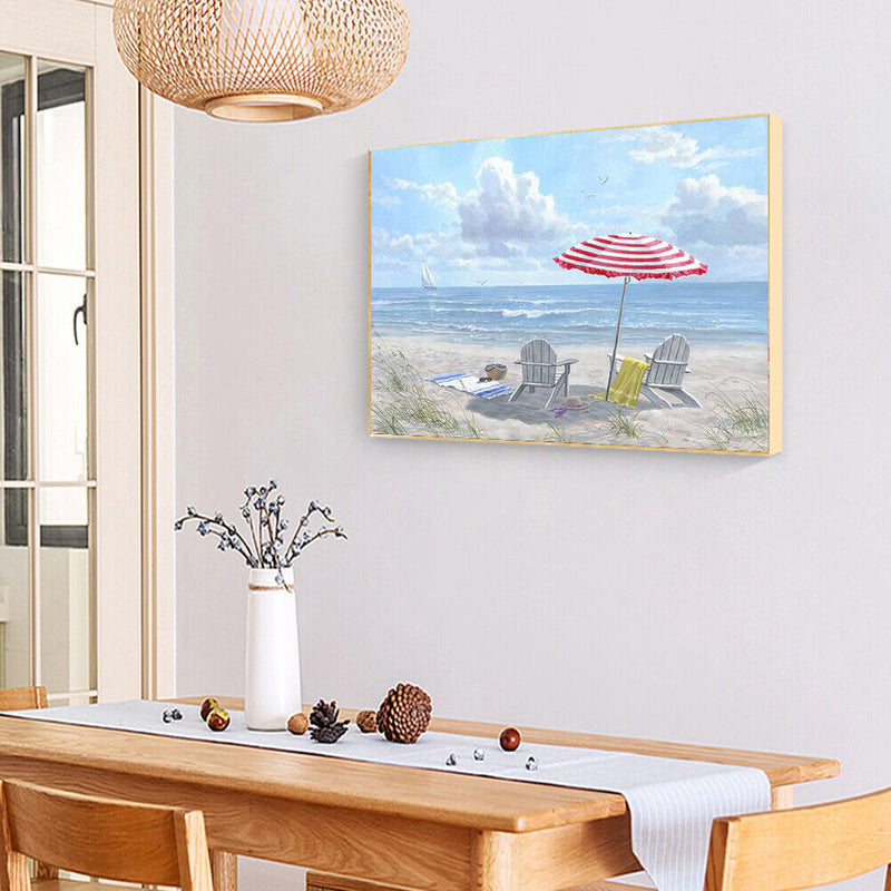 Frameless Oil Paint By Numbers Beach Scenery DIY Canvas Picture Craft Kit