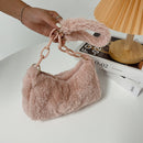 Fashion Women Winter Plush Pure Color Acrylic Chain Small Underarm Shoulder Bag