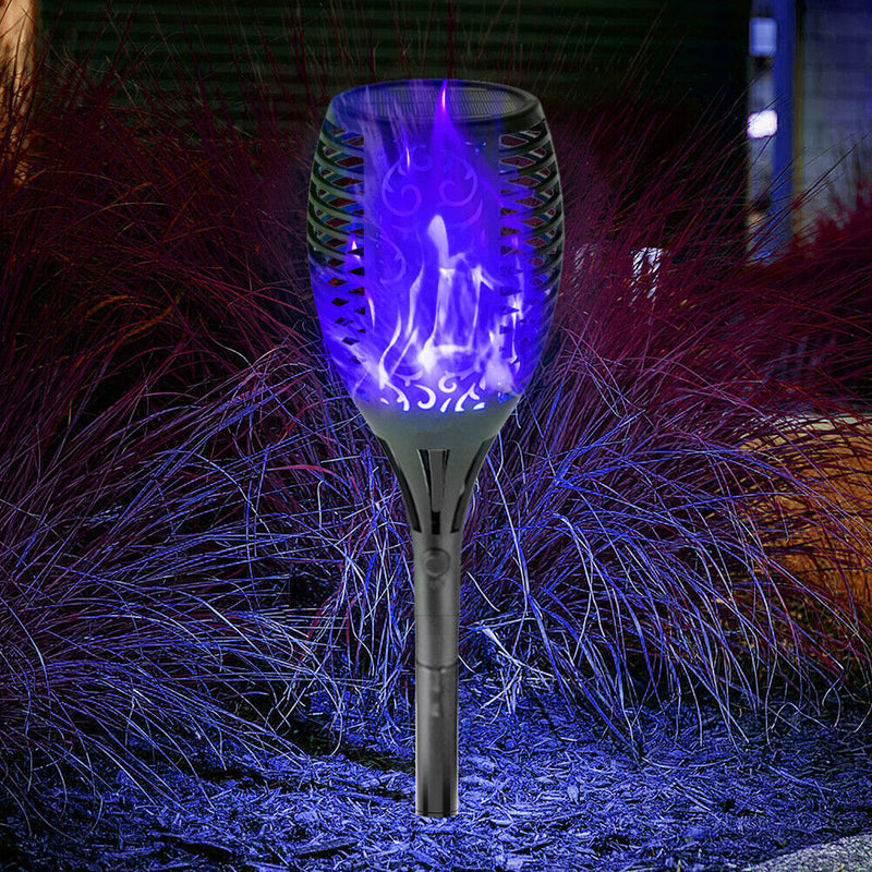 12LED Solar Flame Torch Light Blue Flickering Night Lamp Yard Decor (2pcs) Newly