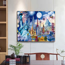 Full Embroidery Cotton 11CT 3 Strands White Fabric Statue of Liberty Cre