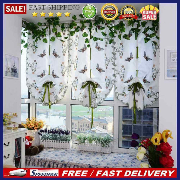 Butterfly Pastoral Tulle Window Screen Roman Curtain Embroidery Sheer Drape