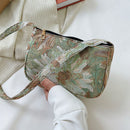 Retro Women Floral Letters Printed Underarm Bag Casual Small Purse Shoulder Bags