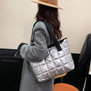 Female Quilted Cotton Padded Armpit Bag Large Capacity Lattice Tote Shoulder Bag