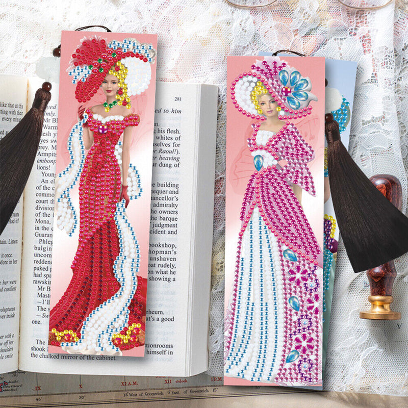 2pcs DIY Diamond Painting Leather Bookmark Lady Mosaic Special-shaped Drill Art