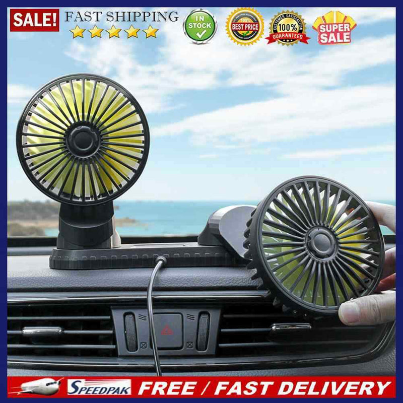 USB Powered Car Fan Multi-Angle Rotatable Dual Head 3-Speed Dashboard Dual Head