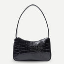 Retro Alligator PU Leather Handbag Women Casual Totes Shoulder Bag (Black)