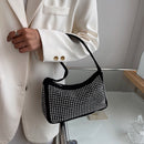 Casual Rhinestone Shoulder Bag Women Diamond Suede Underarm Handbag (Black)