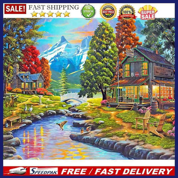 5D Diamond Painting Kit DIY river hut Full Round Drill Home Decoration