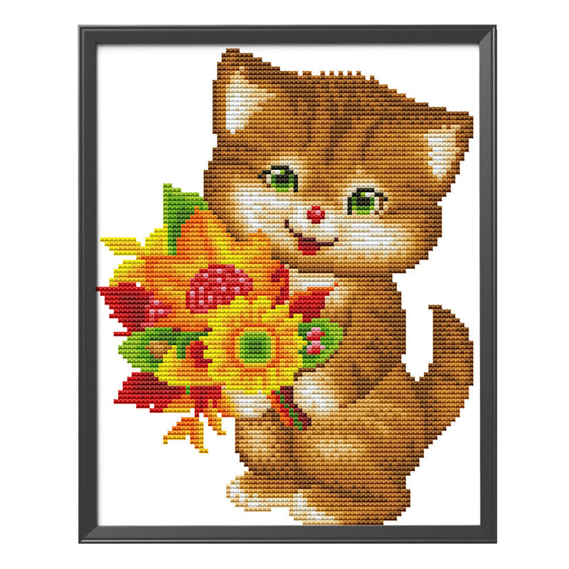 14CT Counted Cross Stitch Kits DIY Sunflower Cat Embroidery Home Needlework