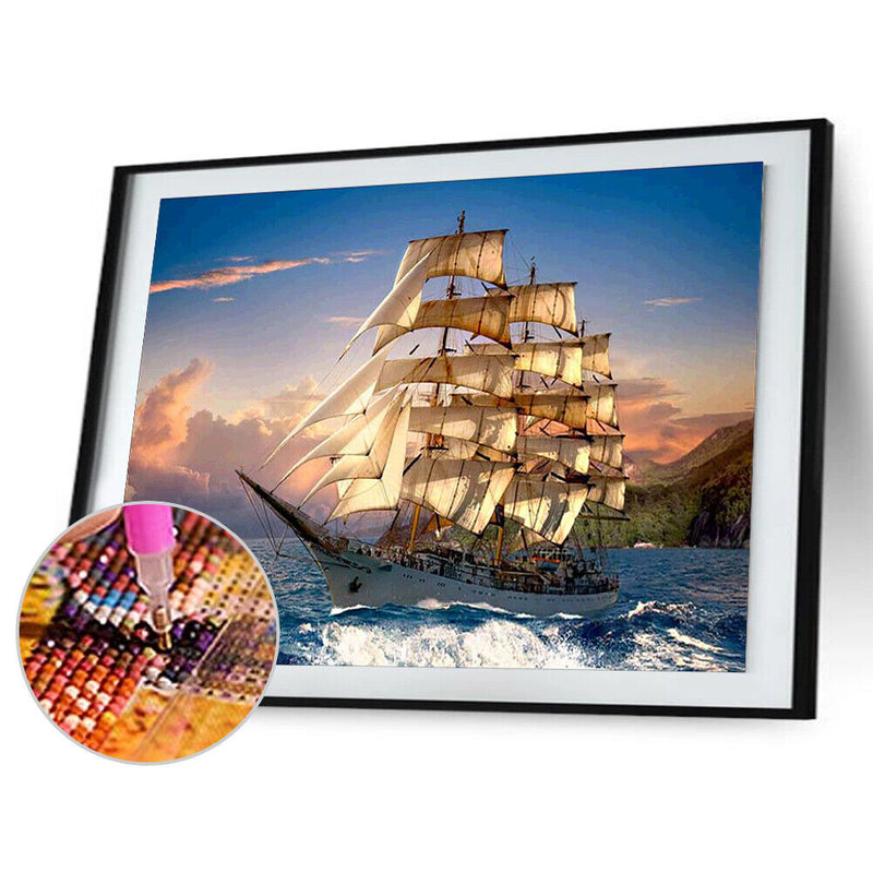 5D DIY Full Drill Diamond Painting Sailboat Embroidery Mosaic Craft Kit Wall Art