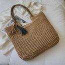 Female Large Capacity Woven Portable Shoulder Bag Handmade Straw Tote Handbag