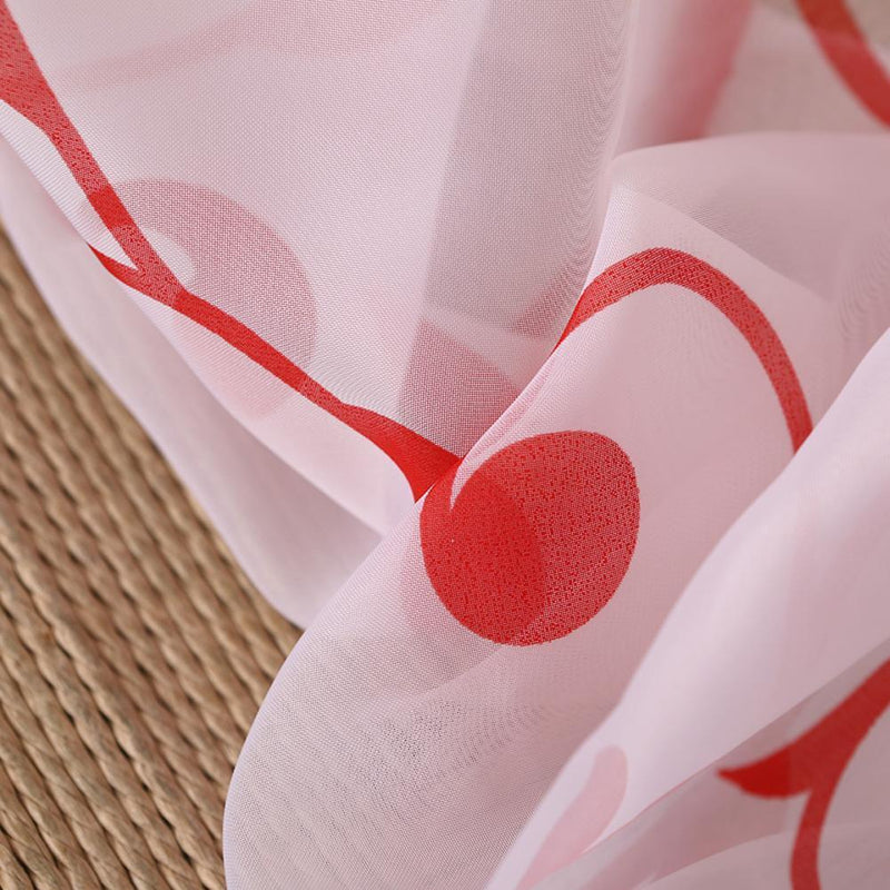 Transparent Voile Floral Print Curtains Bedroom Window Door Curtain (Red)
