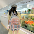 Japanese Harajuku Backpack School Students Hit Color Mochila with Pendant Badge