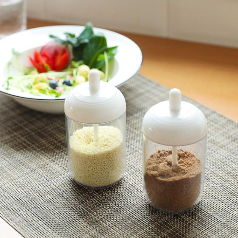 Plastic Seasoning Bottle Spice Salt Pepper Condiment Jar Kitchen Gadgets w/Spoon