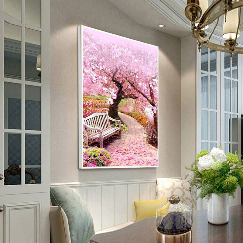 Full Square 5D DIY Diamond Painting Embroidery Cross Stitch Cherry Blossom Chair