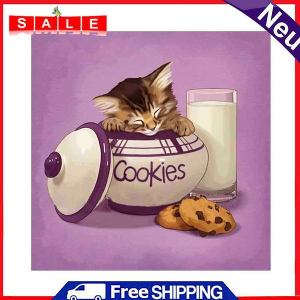5D Diamond Painting Cookie Box Cat Full Round Mosaic Canvas Picture DIY Home Dec