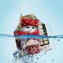 Portable Baking Painting Cooking Art Bib Apron Christmas Cat Printed Linen Ap