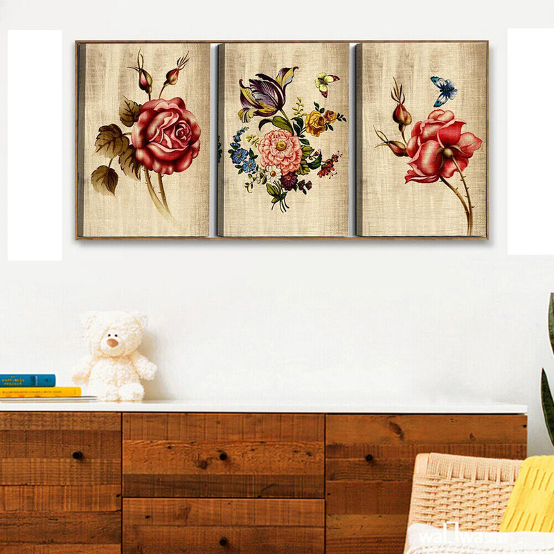 3 Panels Wood Grain Flowers Oil Paint By Numbers Kits DIY Hand Painted Wall Art