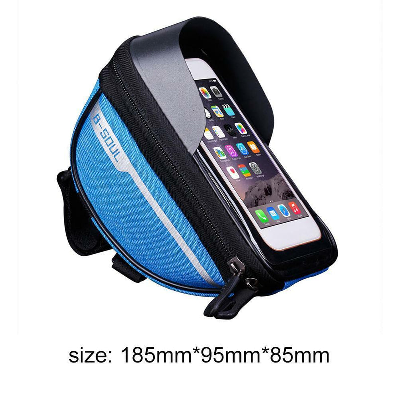 Bike Front Frame Touch Screen Waterproof Phone Bag Top Tube Pannier (Blue)