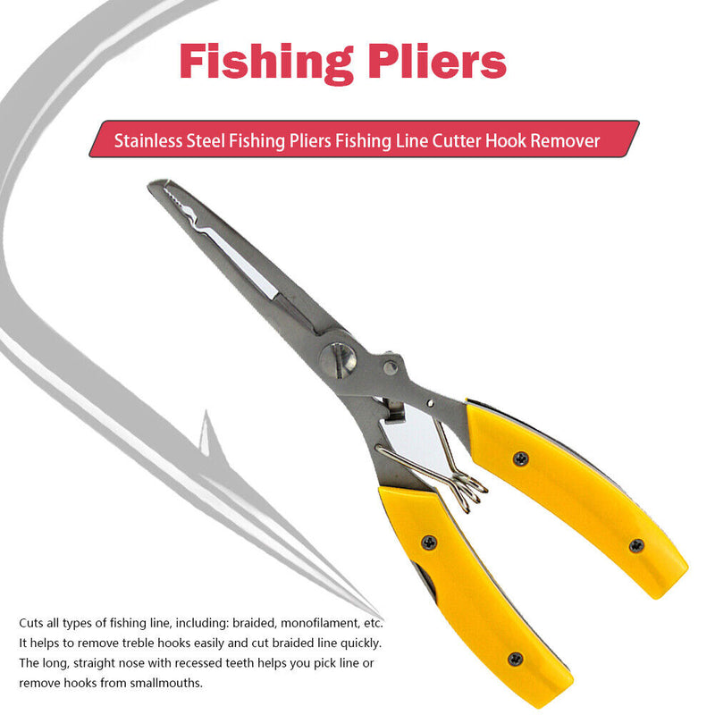 Stainless Steel Fishing Pliers Fishing Line Cutter Hook Remover (Yellow) Newly