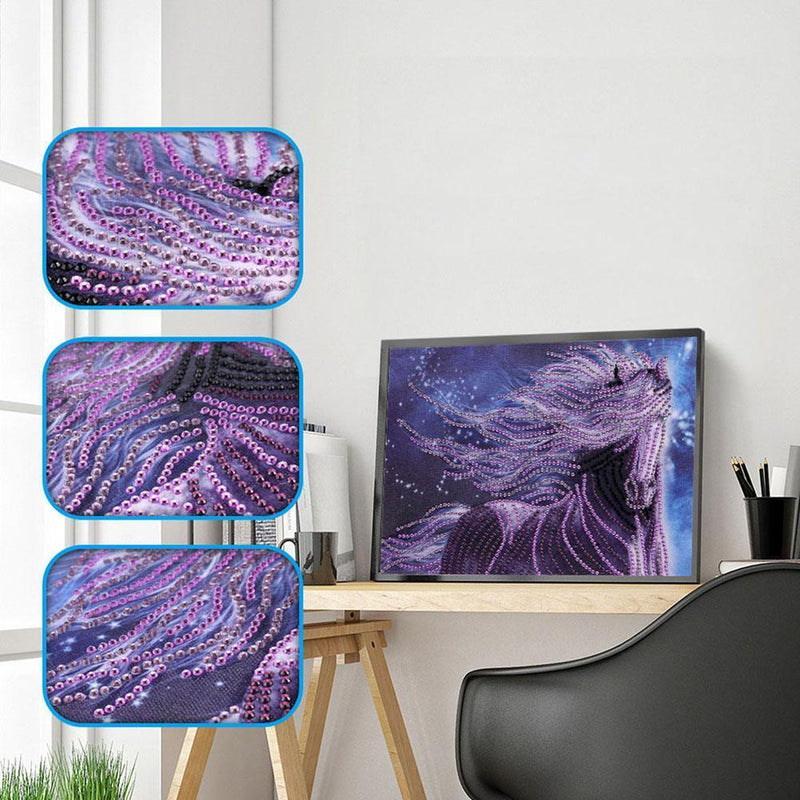 5D DIY Special Shaped Diamond Painting Purple Horse Cross Stitch Embroidery