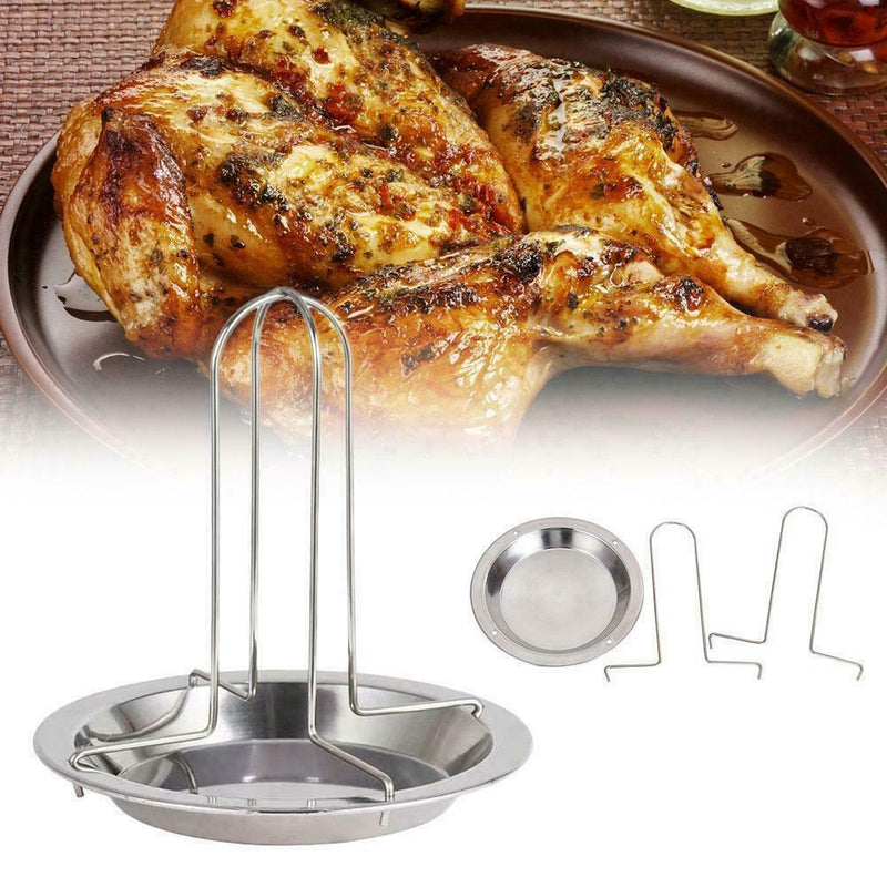 Roast Chicken Holder Steel Upright Roaster Rack BBQ Stand Sale Hot Z8O4