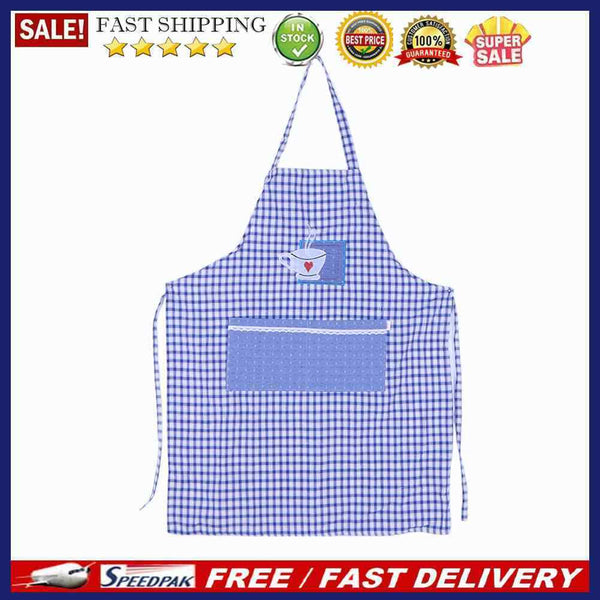 Embroidered Plaid Cotton Apron Kitchen Dining-room Clothes Apron(Blue)-1744