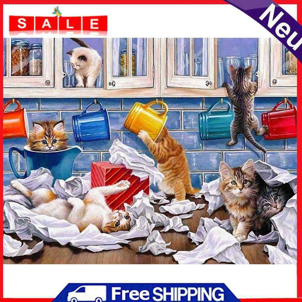 Painting By Numbers DIY Kit Naughty Cat Canvas Oil Art Picture Home Wall Decor