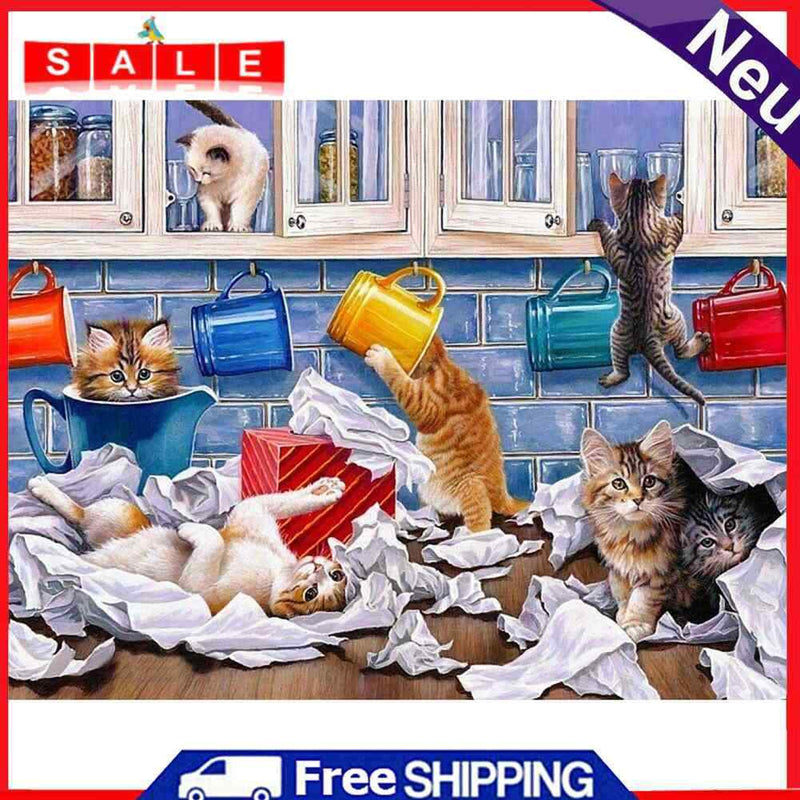 Painting By Numbers DIY Kit Naughty Cat Canvas Oil Art Picture Home Wall Decor