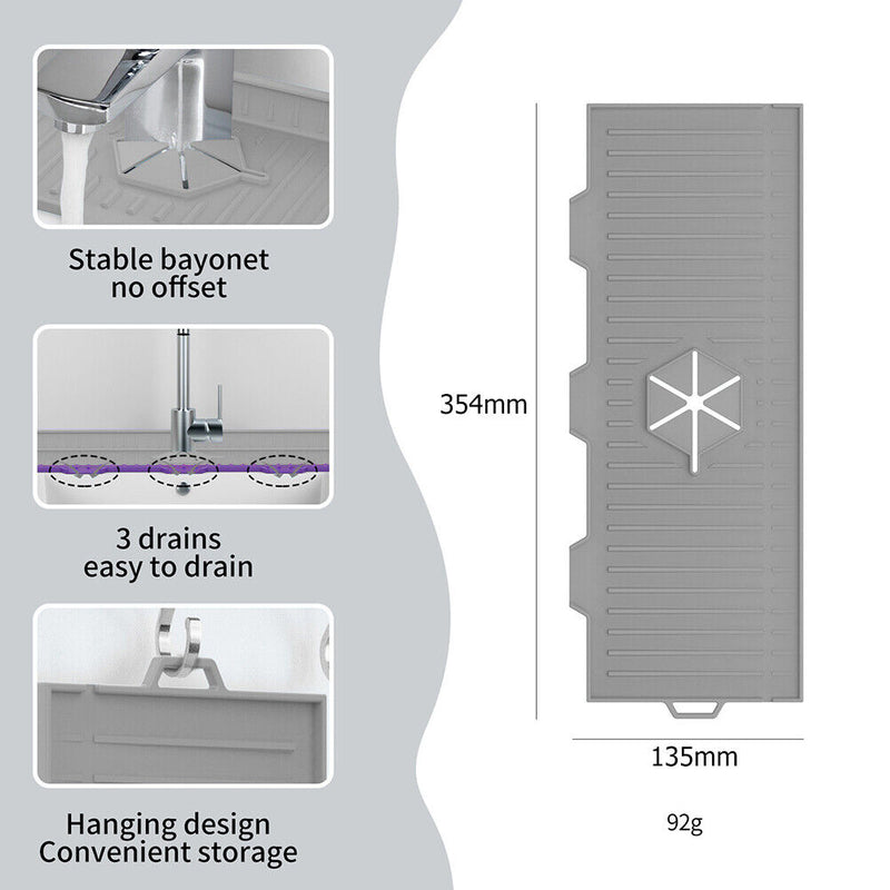 Kitchen Silicone Faucet Mat Sink Splash Guard Countertop Protector (Grey) Newly