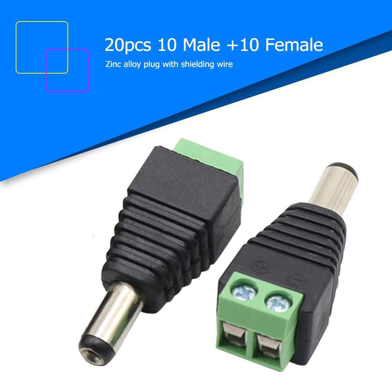 20pcs 10 Male+10 Female DC Power Connector Adapter 2.1x5.5mm Plug for CCTV Newly