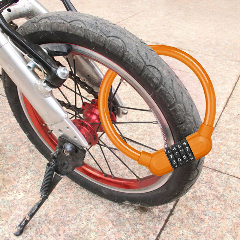Bicycle Safety Cable Locks MTB Anti Theft 4 Digit Password Lock (Orange) Newly