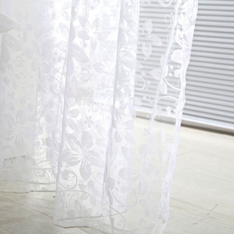 Leaves Printed Translucent Curtains Home Windows Tulle Sheer Drapes White
