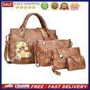 Women 4pcs Bag Set Weaven PU Soft Handbag Should Bag Tote Clutch(Yellow)