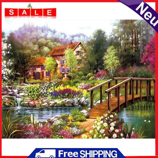 Painting By Numbers DIY Bridge Cottage Hand Painted Canvas Oil Art Picture Kit