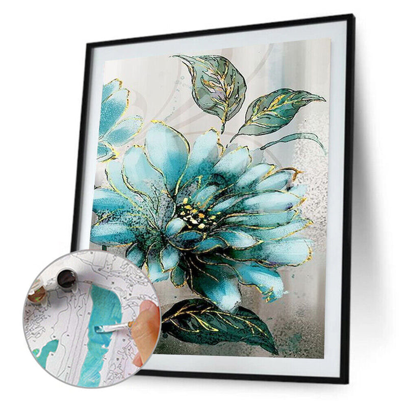 DIY Digital Picture Blue Flowers Frameless Painting By Number Set Handicraft