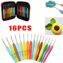 16pcs/set Soft Handle Colorful Aluminium Crochet Hooks Knitting Needles Kit