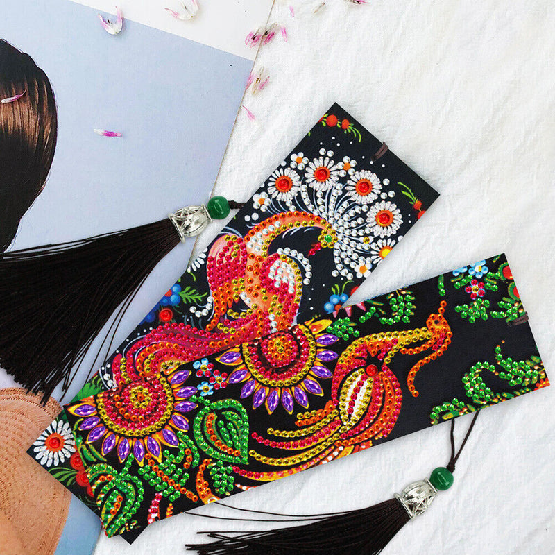 2pcs Diamond Painting Bookmark DIY Peacock Cross Stitch Leather Book Marks