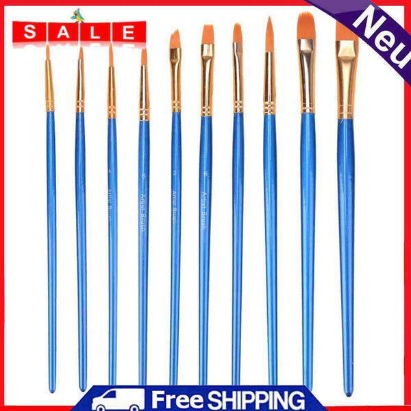 10pcs Kids Student Hand Painted Blue Watercolor Gouache Color Brush Nylonhaa