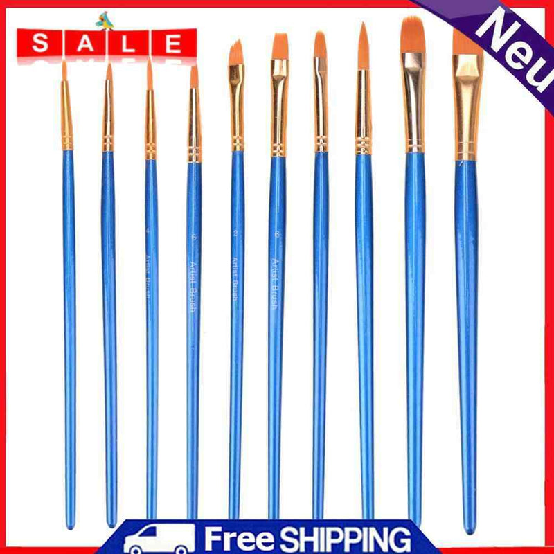 10pcs Kids Student Hand Painted Blue Watercolor Gouache Color Brush Nylonhaa