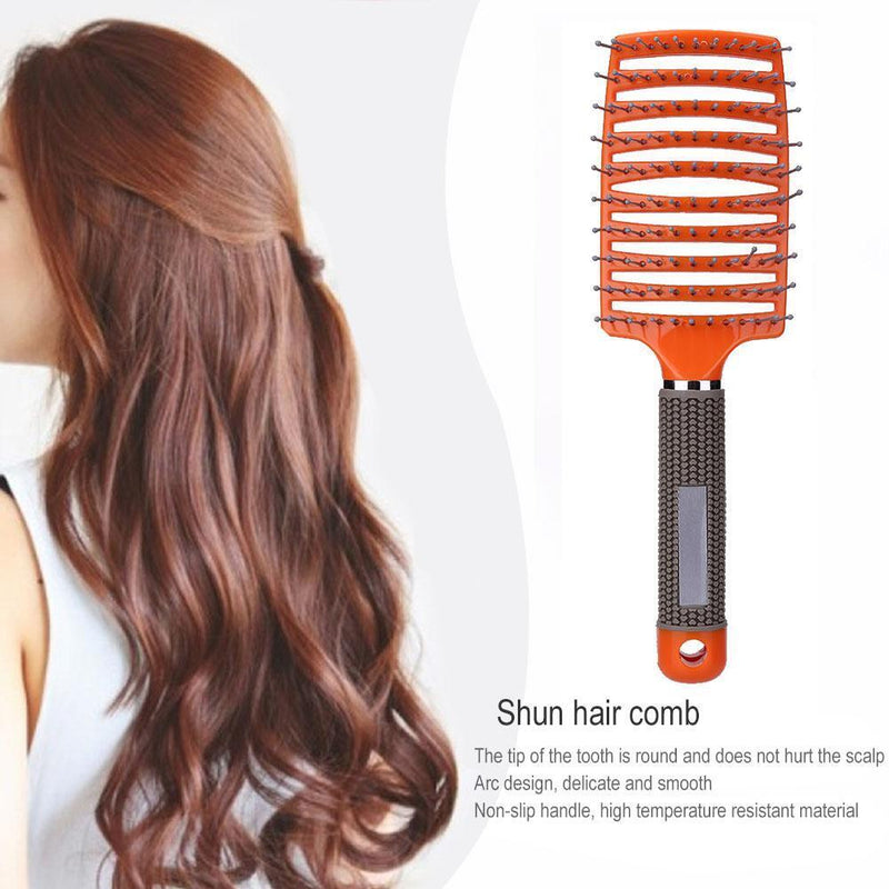 Pro Anti-Static Scalp Massager Hair Brush Curved Row Hairstyle Comb (Orange