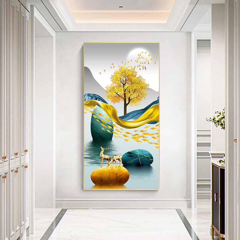 Golden Deer on Water Oil Paint By Numbers Kit DIY Acrylic Painting on Canvas Set