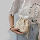 Lace Flower Decor Shoulder Handbags Women Straw Small Drawstring Crossbody Bags