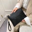 Women PU Leather Diamond Envelope Bag Quilted Clutch Purse Bag (Black)