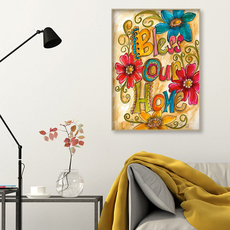 DIY Rhinestone Picture Full Diamond Kit 5D Bless Home Round Drill Painting Decor