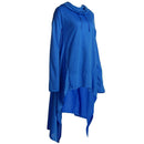 Long Sleeve Women Fleece Hoodies Irregular Loose Solid Color (Blue)(4XL)